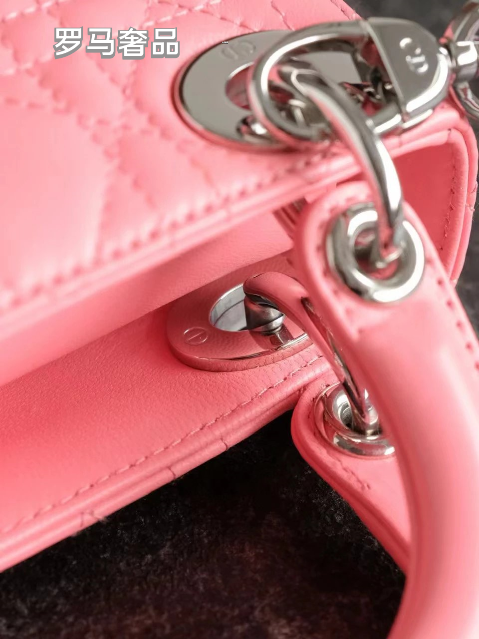 Dior Elegant Pink Quilted Leather Mini Handbag with Top Handle and Strap