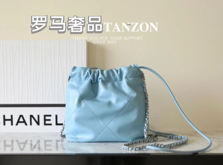 Chanel 22 Mini Handbag - Light Blue Calfskin with Silver-Tone Metal