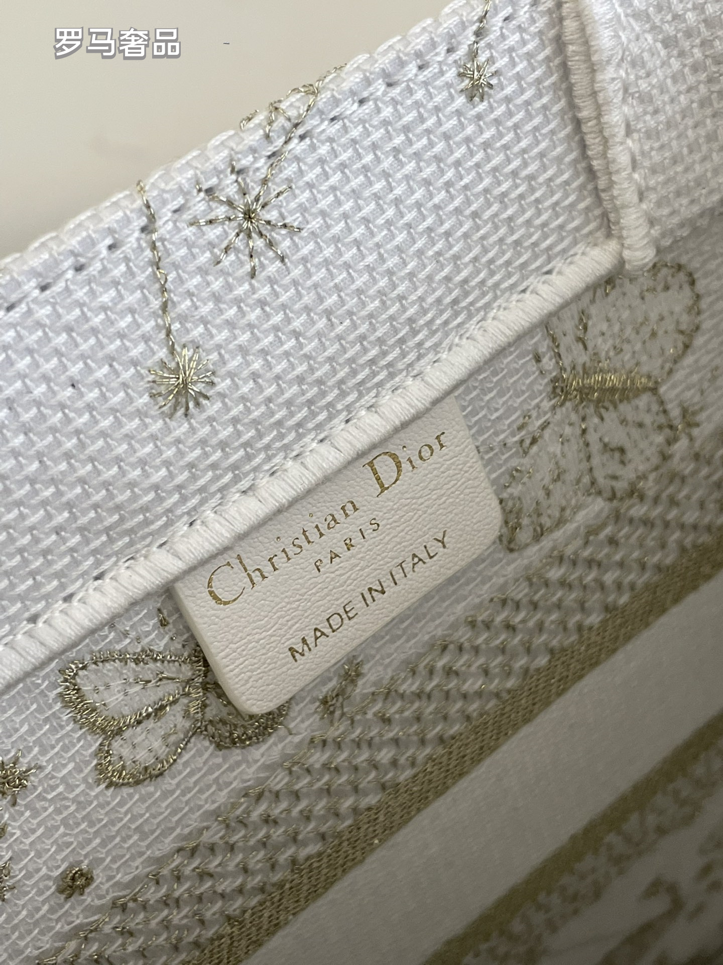 Dior Embroidered Butterfly Canvas Tote Bag Top Handle Handbag
