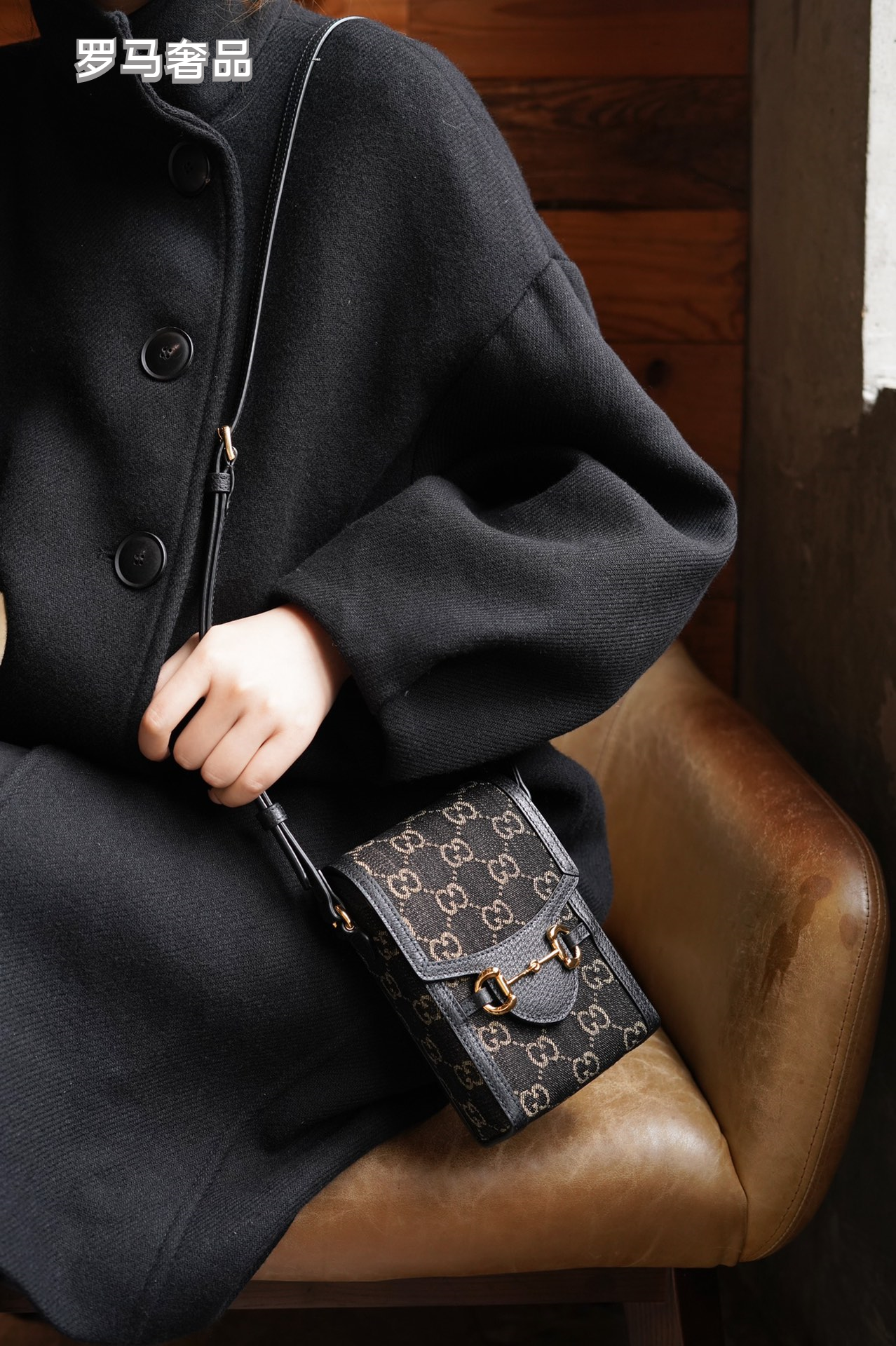 Gucci Vintage Monogram Canvas Mini Crossbody Bag with Gold Metal Clasp