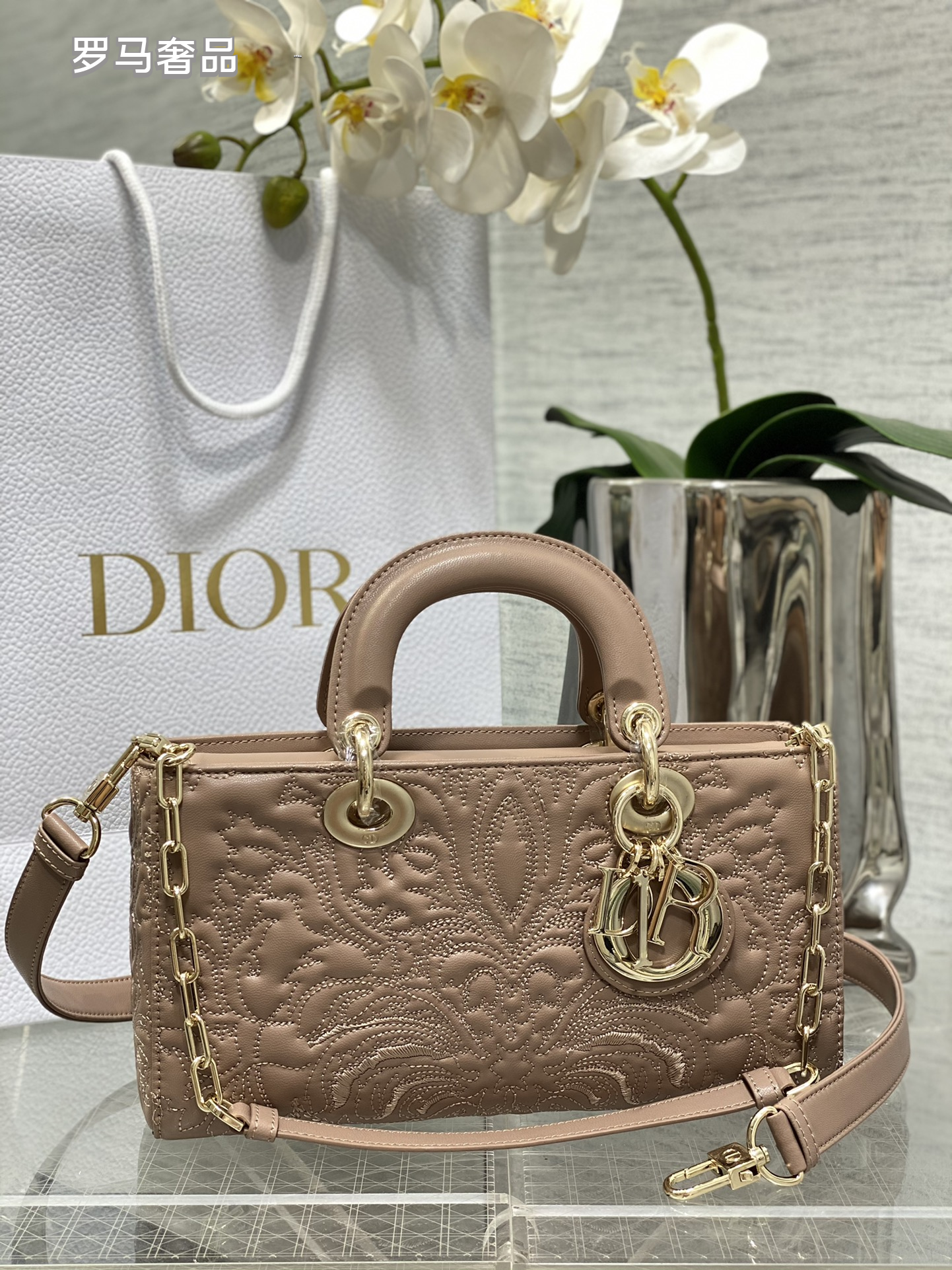 Christian Dior Lady D-Joy Bag - Black Cannage Lambskin with Gold-Finish Metal Charms