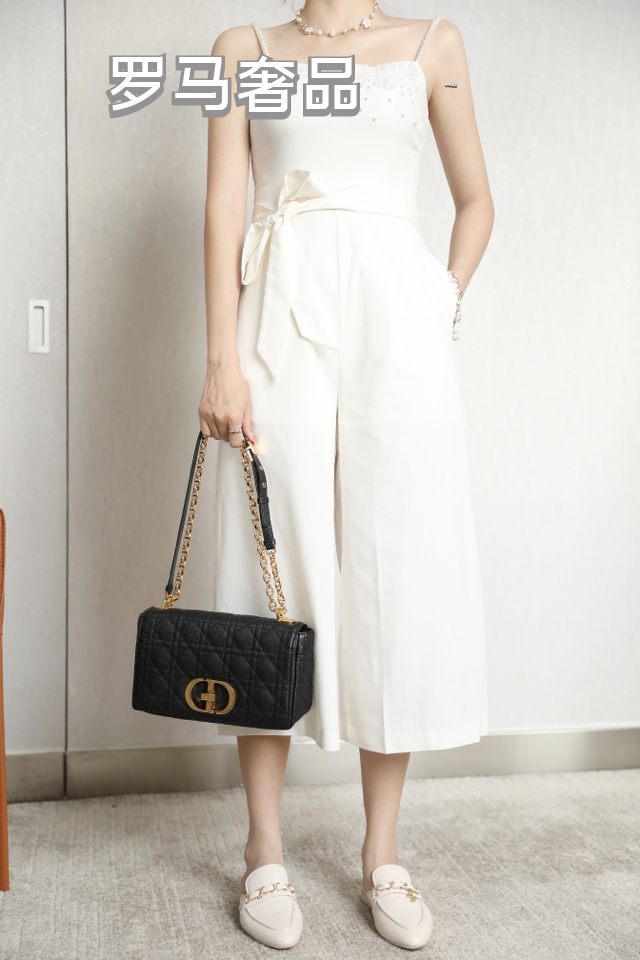 Dior Caro Bag in Black Cannage Calfskin with Gold-Tone CD Logo