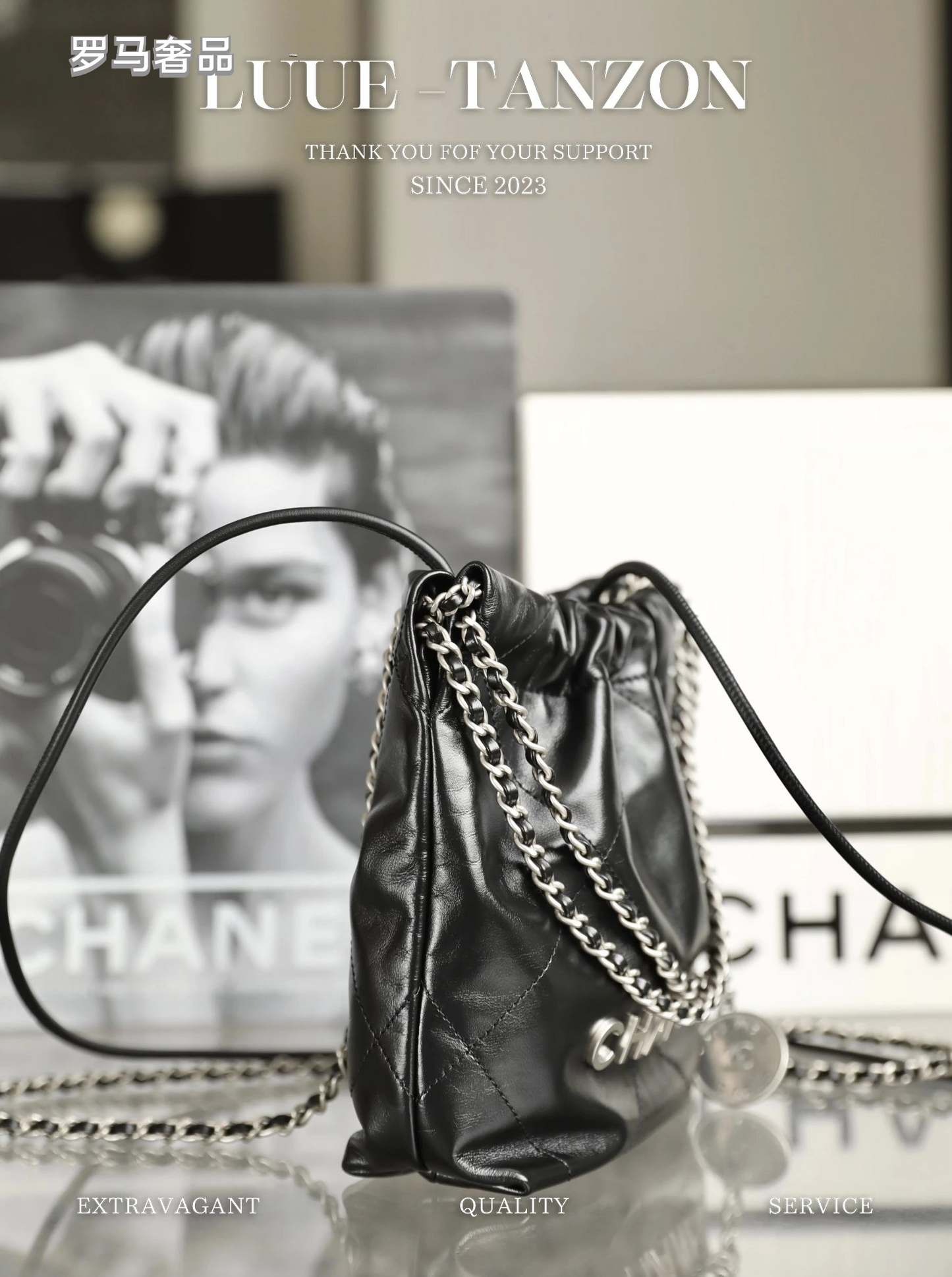 Chanel 22 Small Handbag - Black Shiny Calfskin with Gold-Tone Metal