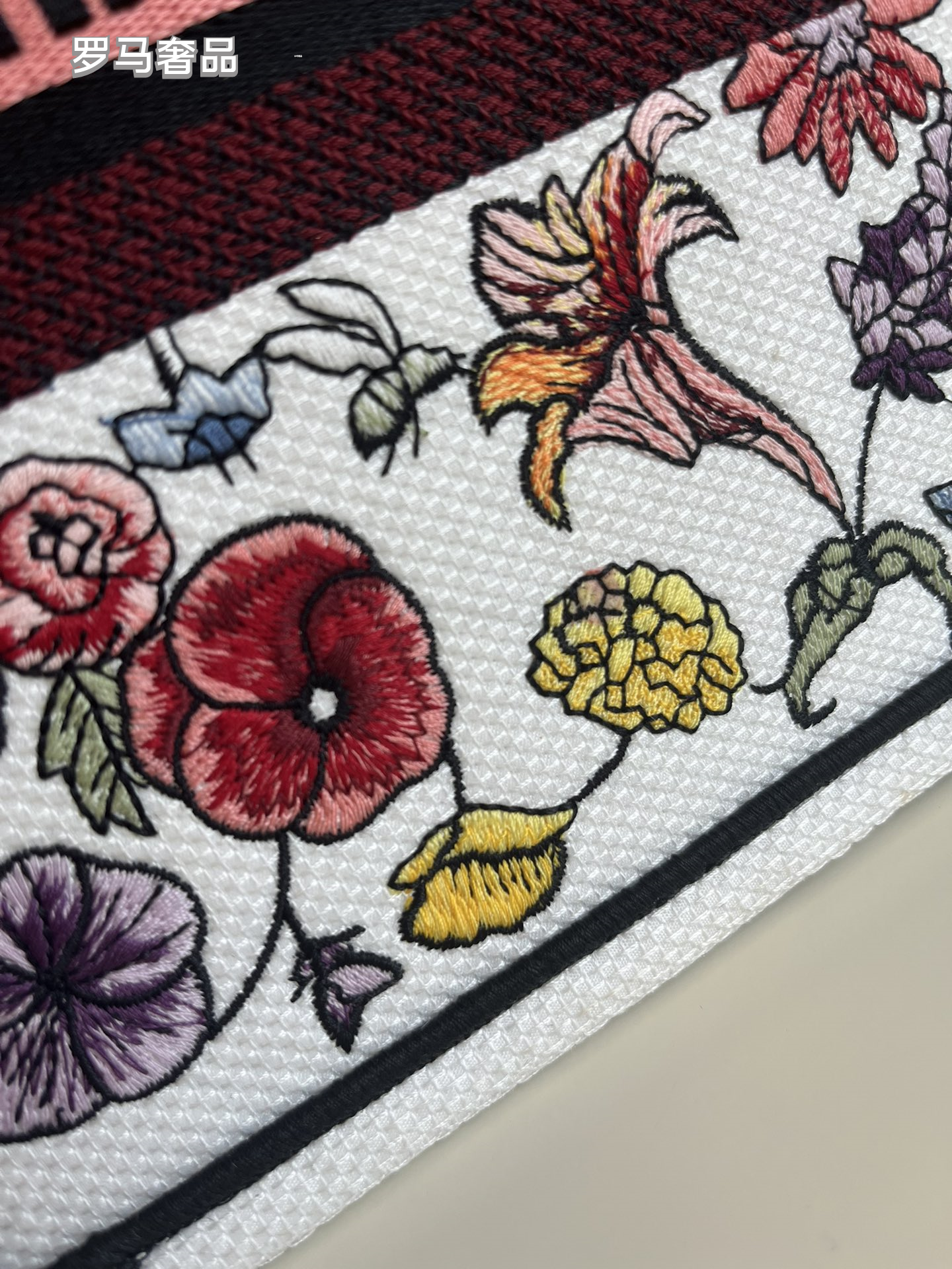 Christian Dior Book Tote Set Floral Embroidered Canvas Handbag 3 Pieces