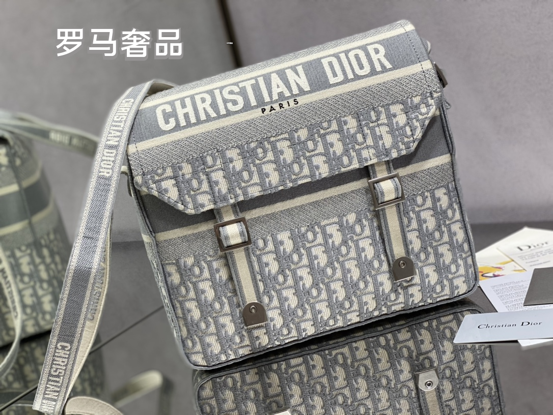 Christian Dior Oblique Canvas Messenger Bag - Navy/Beige Crossbody Bag