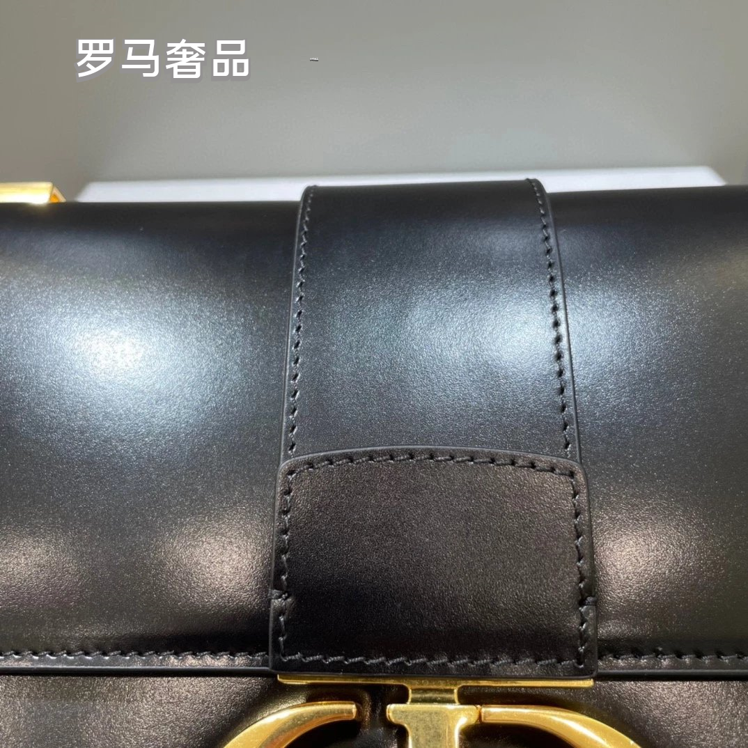 Christian Dior 30 Montaigne Bag in Black Smooth Calfskin with Gold-Finish CD Clasp