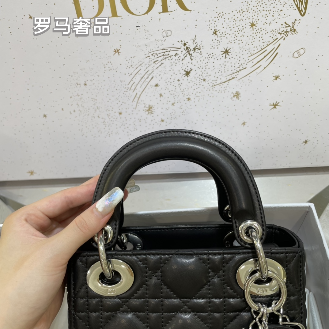 Lady Dior Micro Bag - Black Cannage Lambskin with Gold-Finish Metal Charms