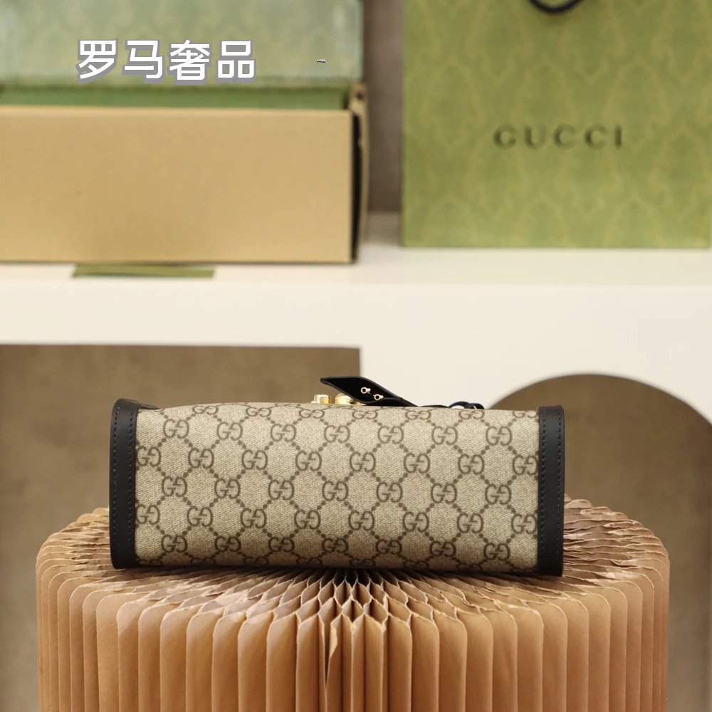 Gucci Vintage Monogram Canvas Shoulder Bag with Gold Chain and Padlock