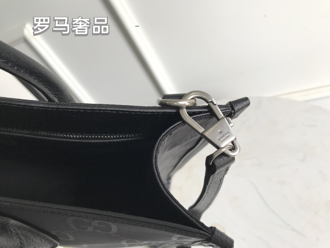 Gucci Black Monogram Pattern Square Tote Bag with Shoulder Strap