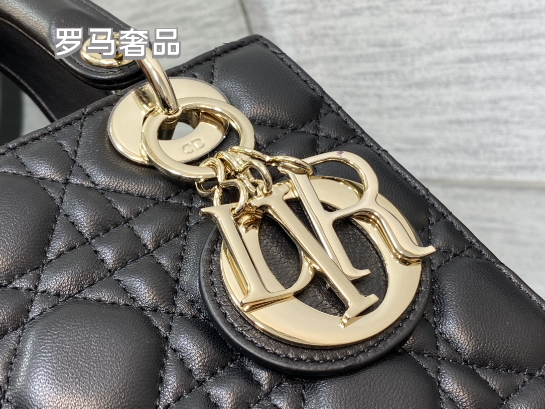 Dior Luxury Black Quilted Leather Top Handle Bag with Shoulder Strap