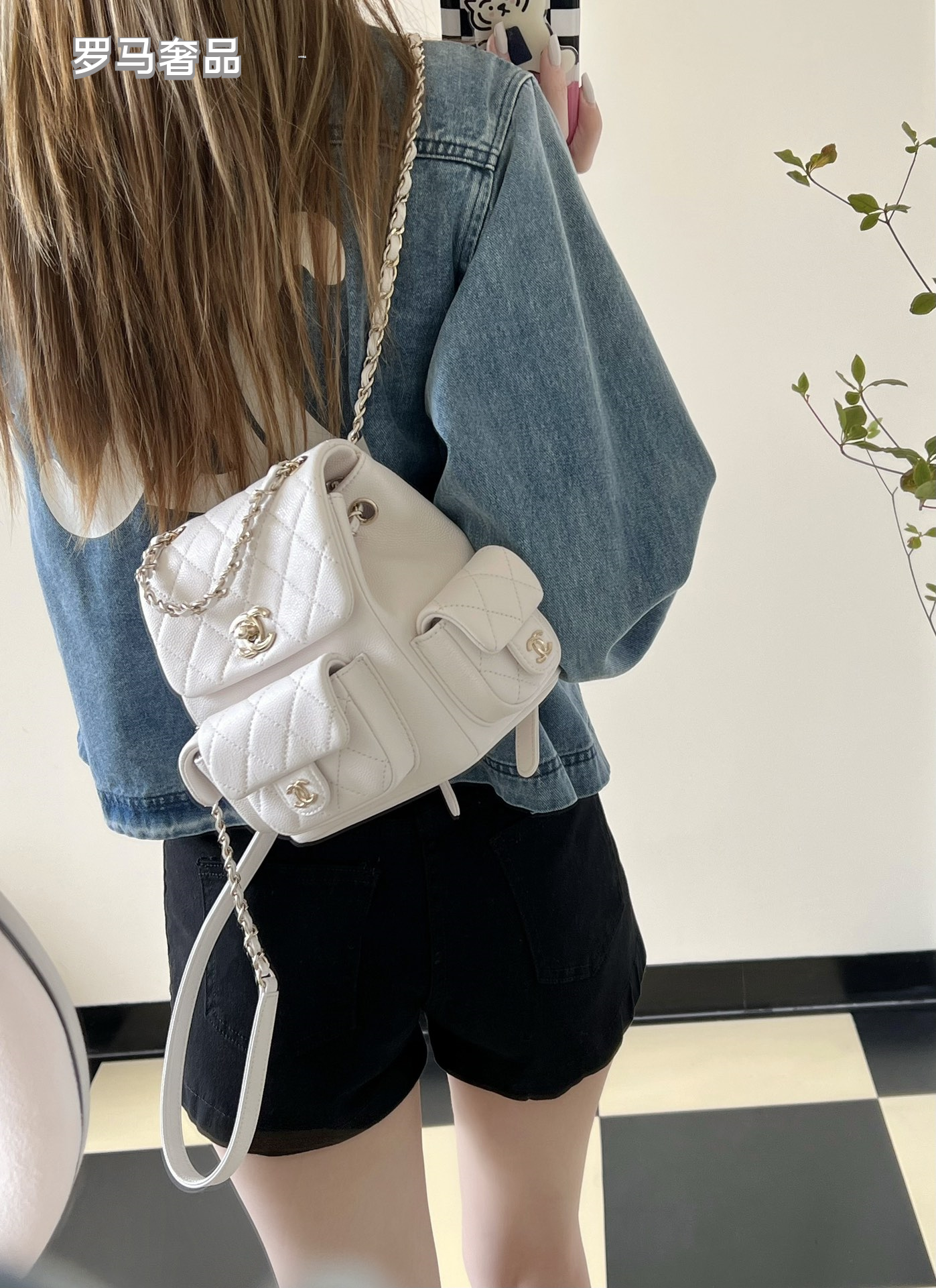 Chanel Quilted Grey Leather Backpack with Gold-Tone Hardware