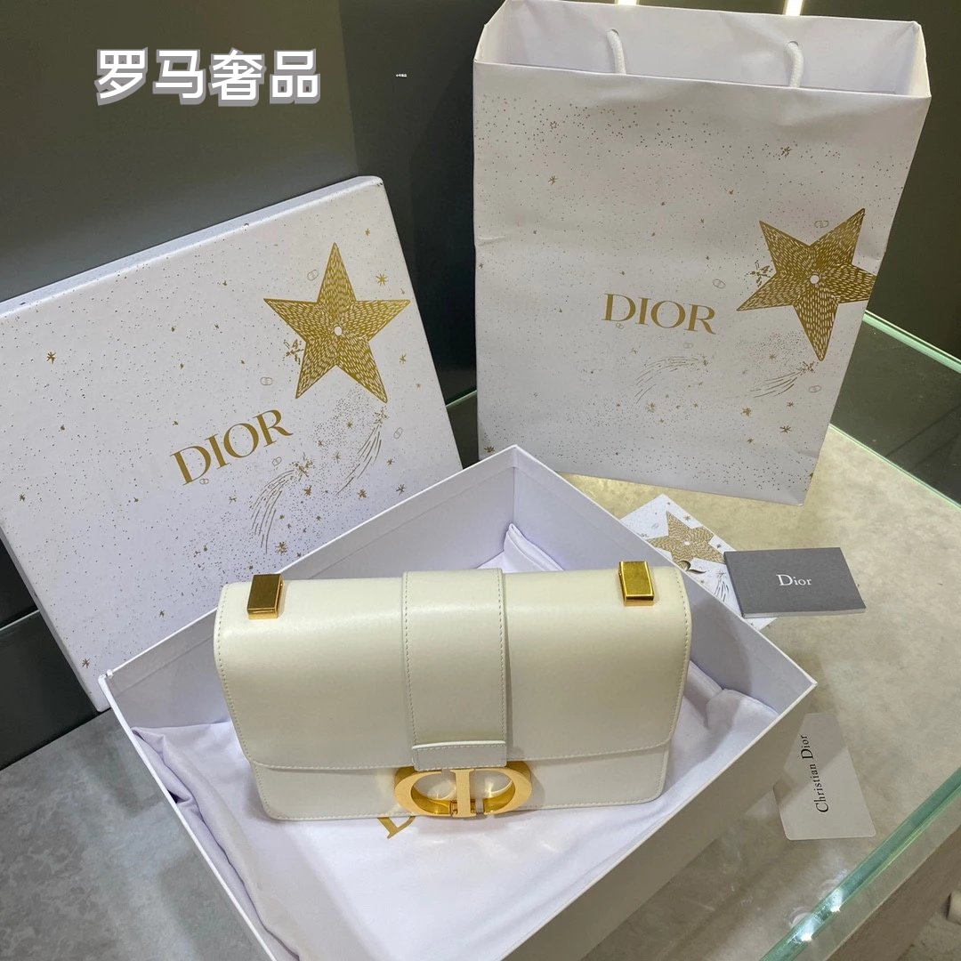 Christian Dior 30 Montaigne Bag in Black Smooth Calfskin with Gold-Finish CD Clasp