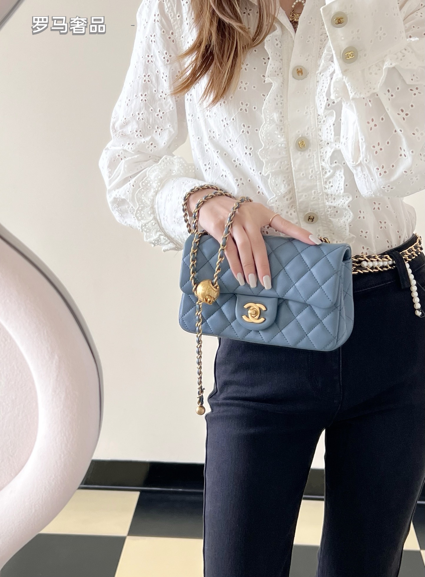 Chanel Mini Flap Bag Blue Quilted Lambskin Gold-Tone Hardware