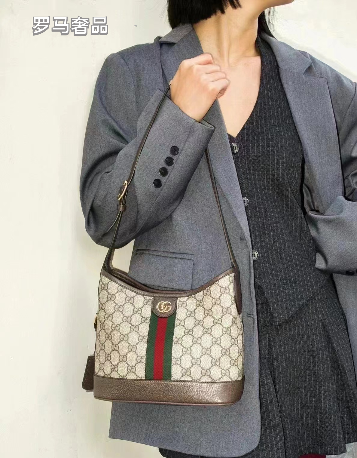 Gucci Vintage Monogram Canvas Hobo Shoulder Bag with Web Stripe