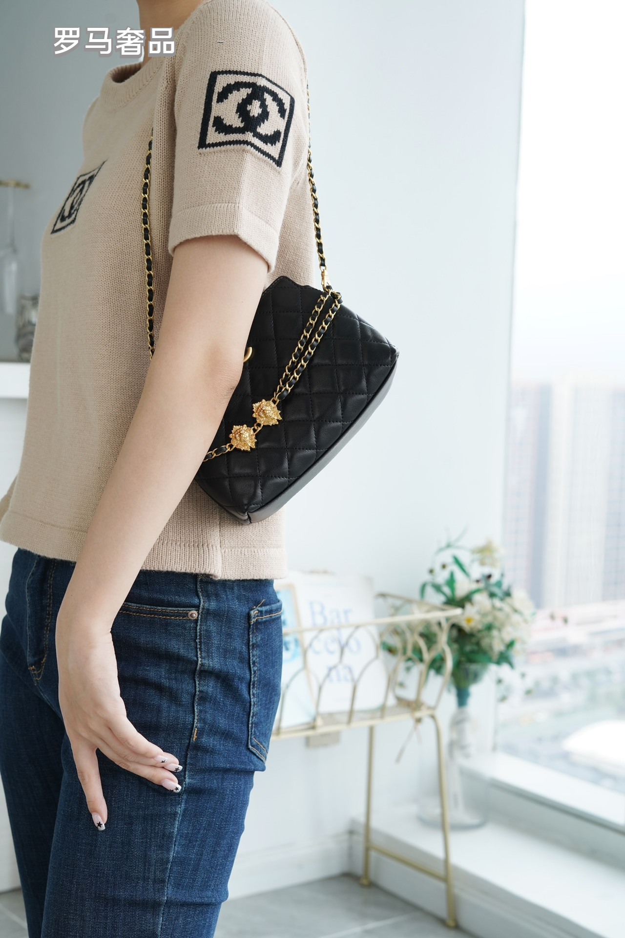 Chanel Black Quilted Leather Flap Bag with Lion Head Chain Embellishments