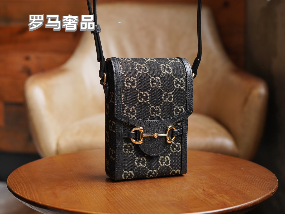 Gucci Vintage Monogram Canvas Mini Crossbody Bag with Gold Metal Clasp