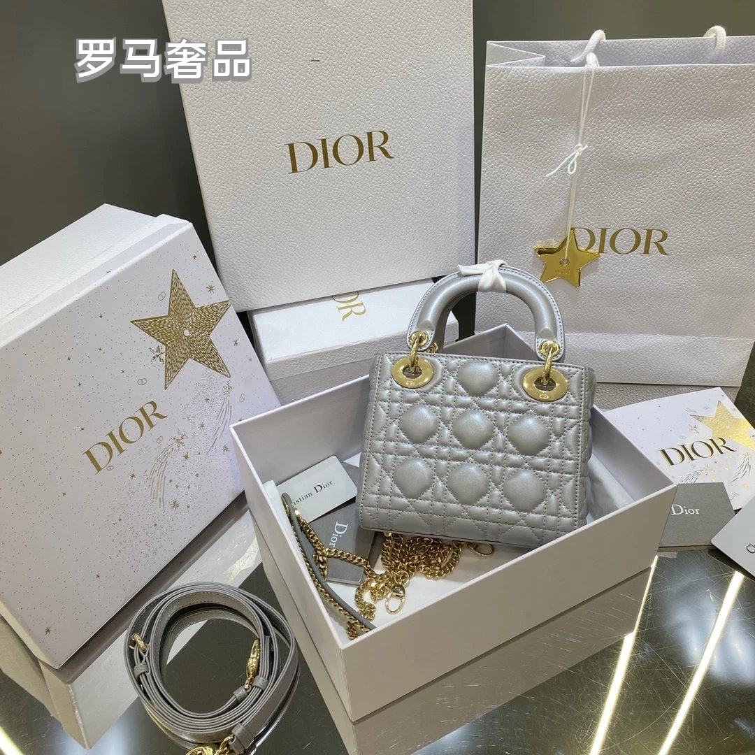 Christian Dior Lady Dior Mini Bag White Cannage Lambskin with Silver-Tone Hardware