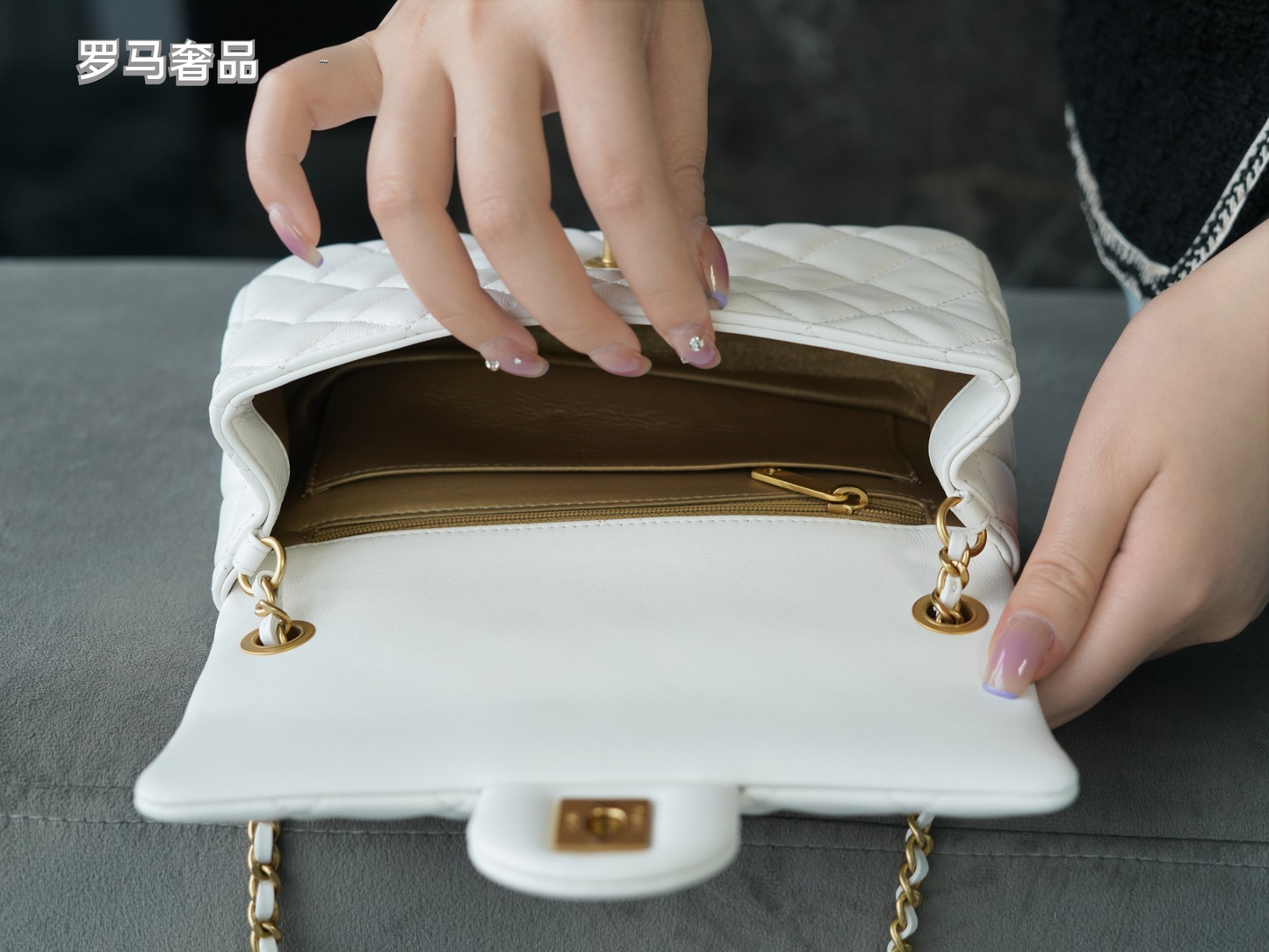 White Quilted Lambskin Mini Flap Bag with Gold-Tone Hardware