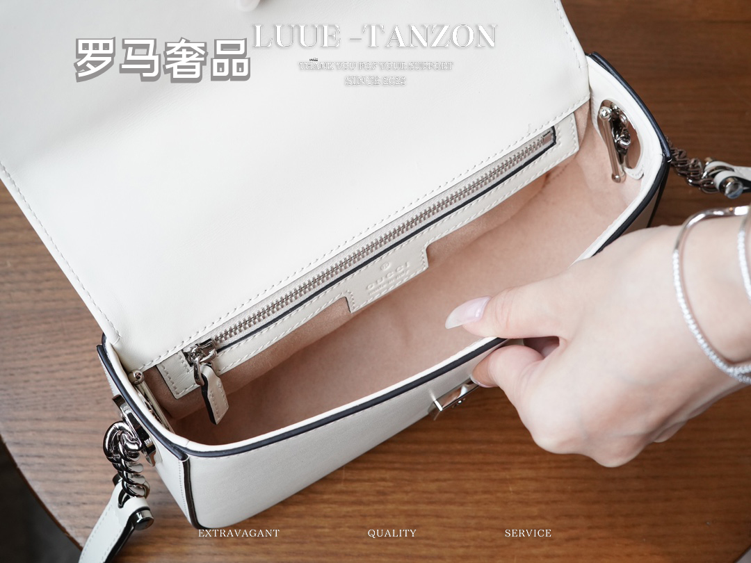 Gucci Small GG Leather Shoulder Bag - White