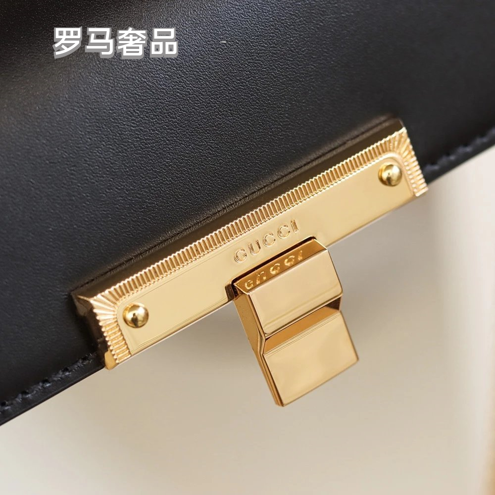 Gucci Vintage Monogram Canvas Crossbody Bag with Leather Flap and Gold Chain