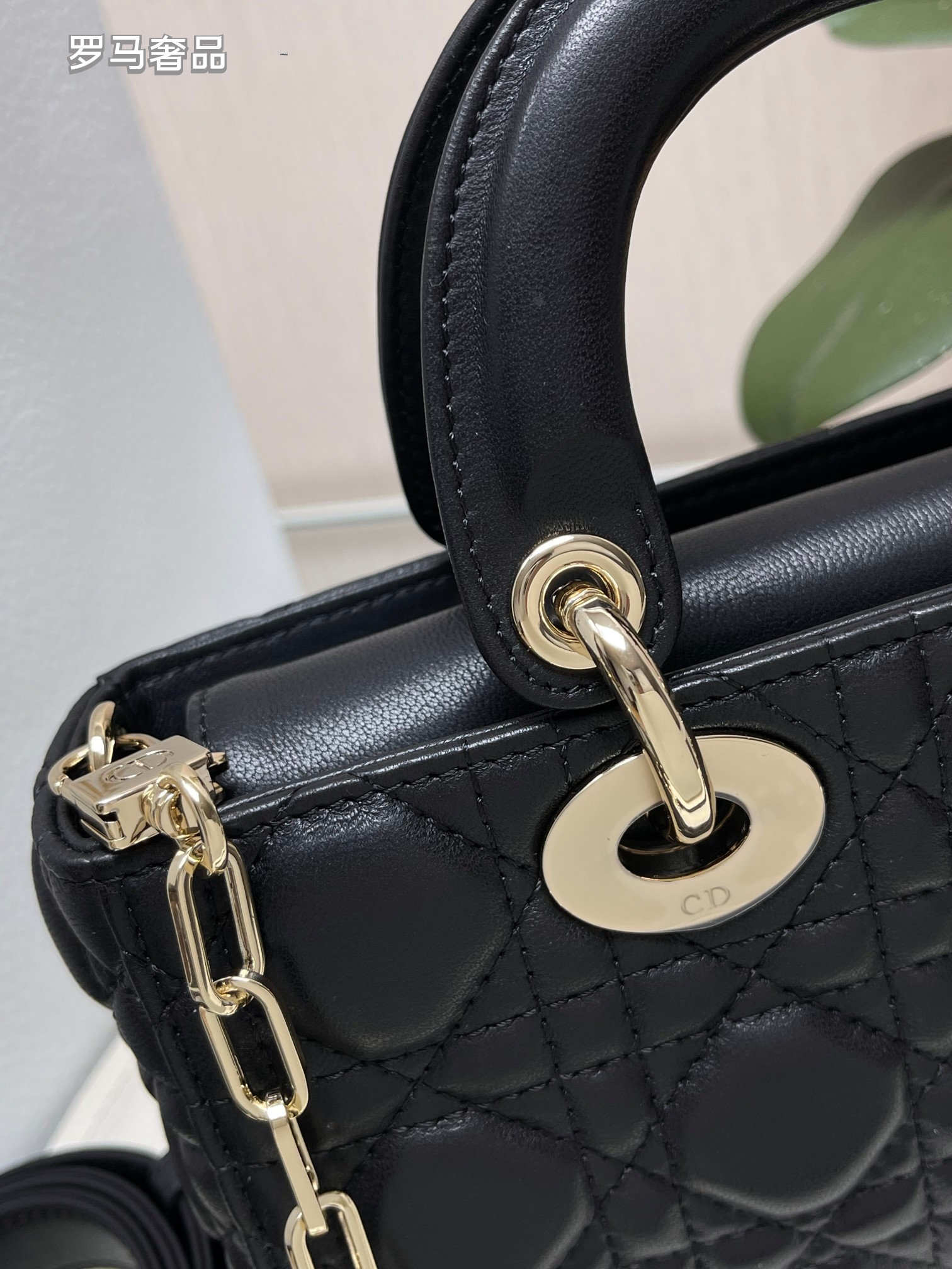 Christian Dior Lady D-Joy Bag - Black Cannage Lambskin with Gold-Finish Metal Charms