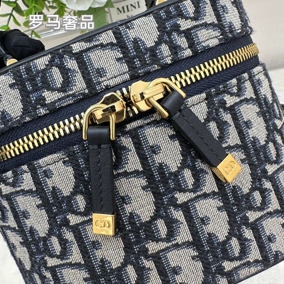 Oblique Monogram Vanity Case Bag with Crossbody Strap - Blue/Cream