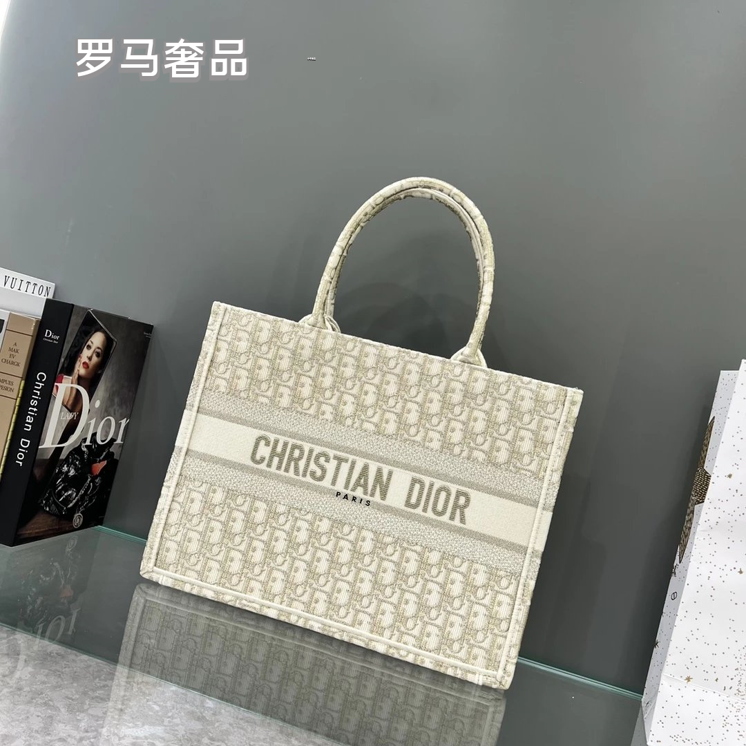 Christian Dior Book Tote Bag - Cream Oblique Embroidery Canvas Luxury Handbag
