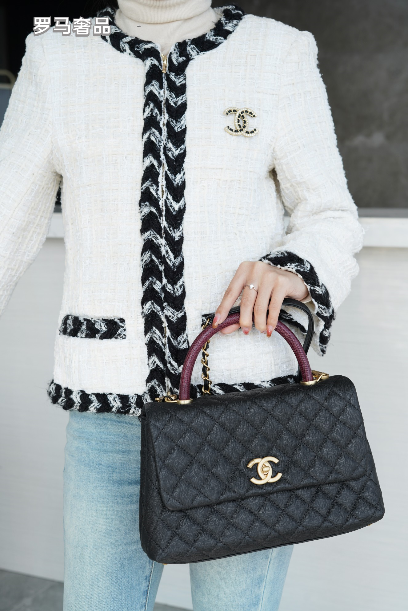 Chanel Medium Coco Handle Bag Black Quilted Caviar Leather Gold Hardware