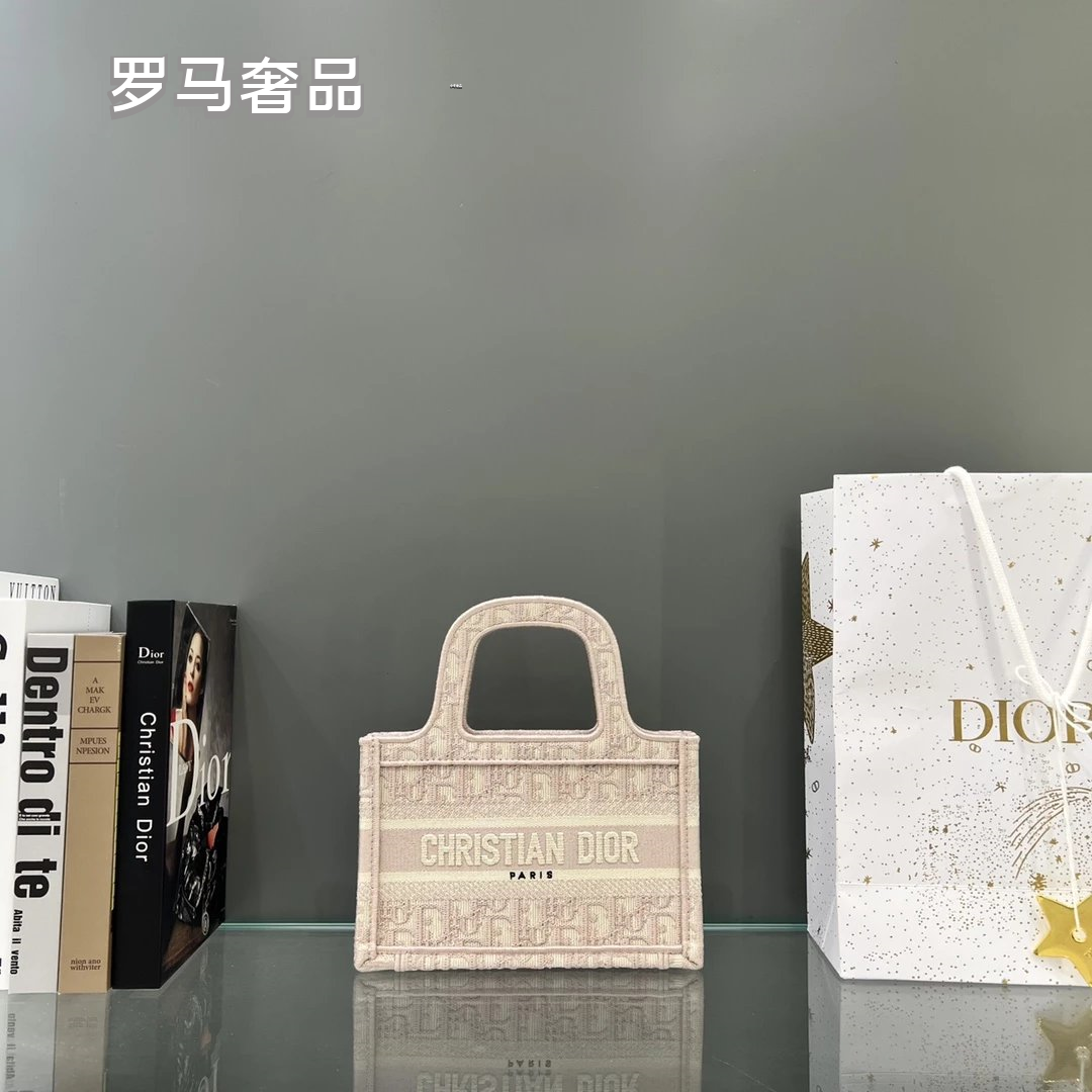 Christian Dior Blue Dior Oblique Embroidery Mini Book Tote