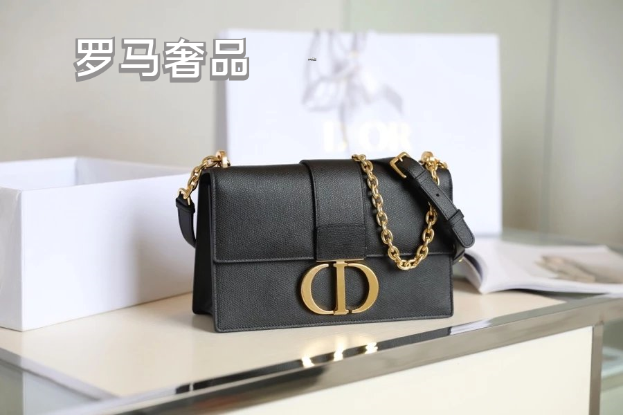 Dior 30 Montaigne Black Box Calfskin Bag with Gold-Finish CD Clasp
