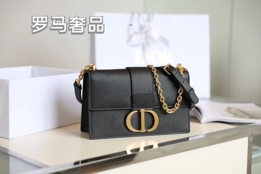 Dior 30 Montaigne Black Box Calfskin Bag with Gold-Finish CD Clasp