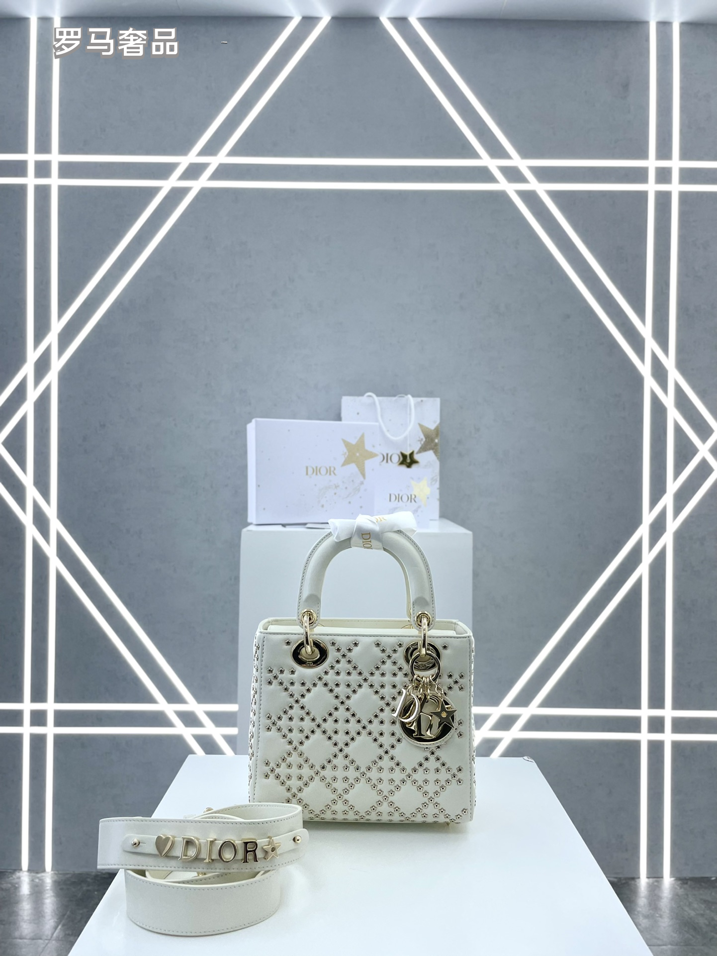 Lady Dior My ABCDior Bag White Cannage Lambskin with Gold-Finish Charms