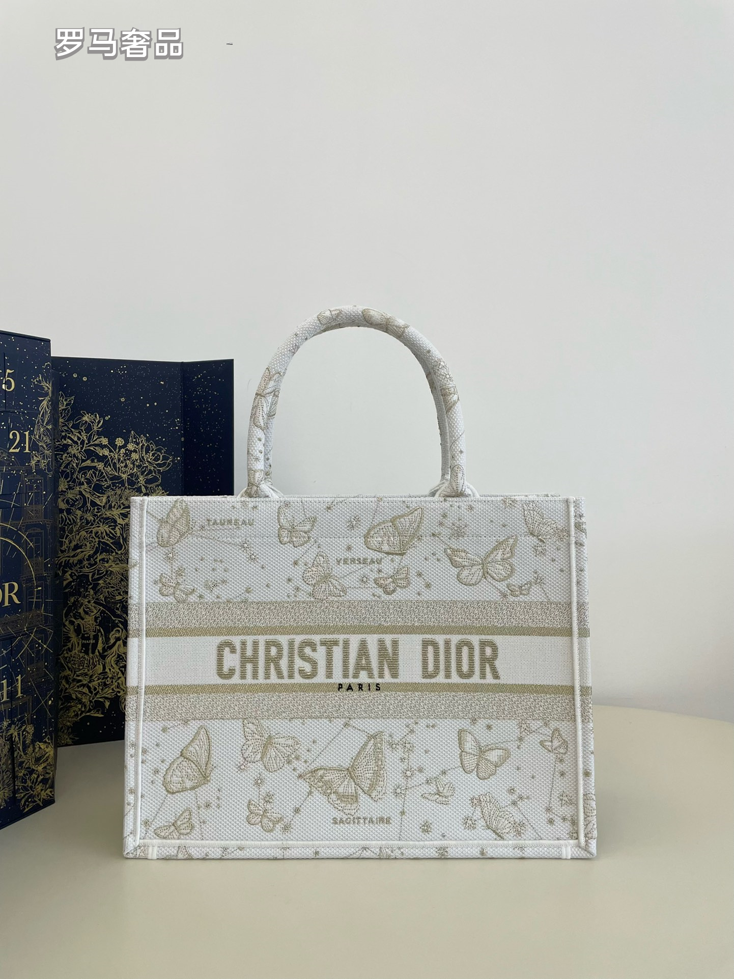 Christian Dior Book Tote Butterfly Embroidery Canvas Handbag