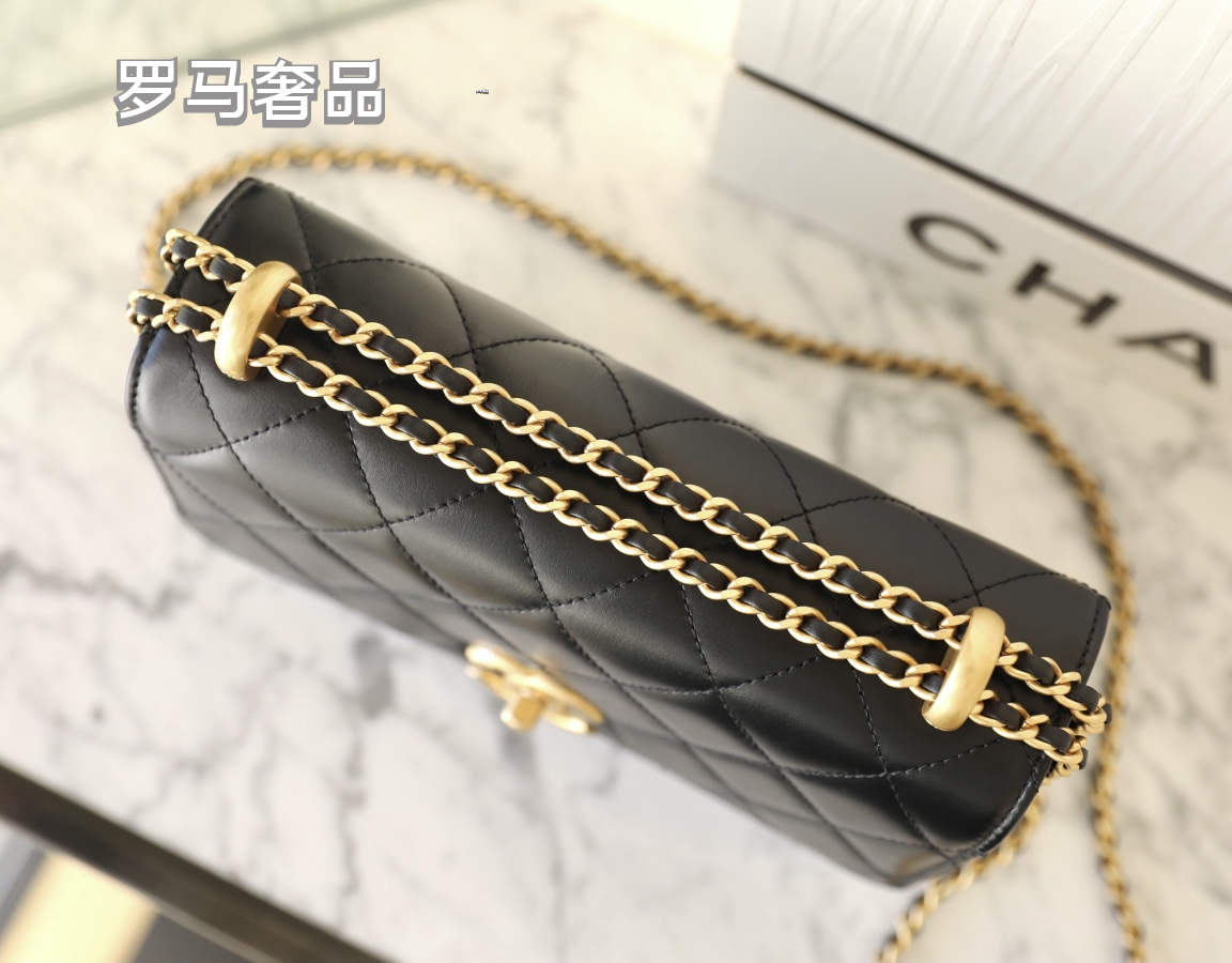 Chanel Black Quilted Lambskin Mini Flap Bag with Gold-Tone Hardware