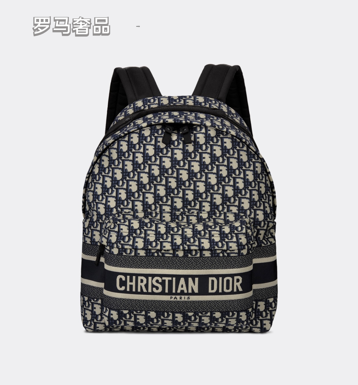 Christian Dior Oblique Jacquard Canvas Backpack - Navy Blue & Beige