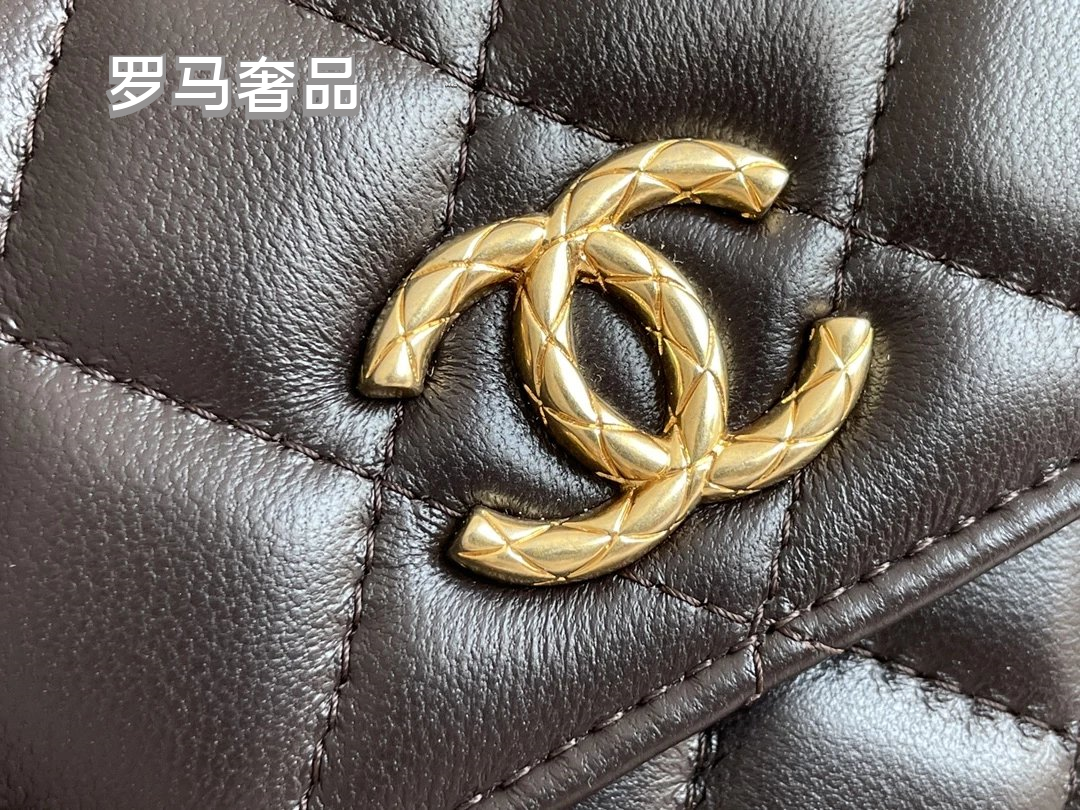 Dark Green Quilted Leather Mini Flap Bag with Gold-Tone Chain and Logo