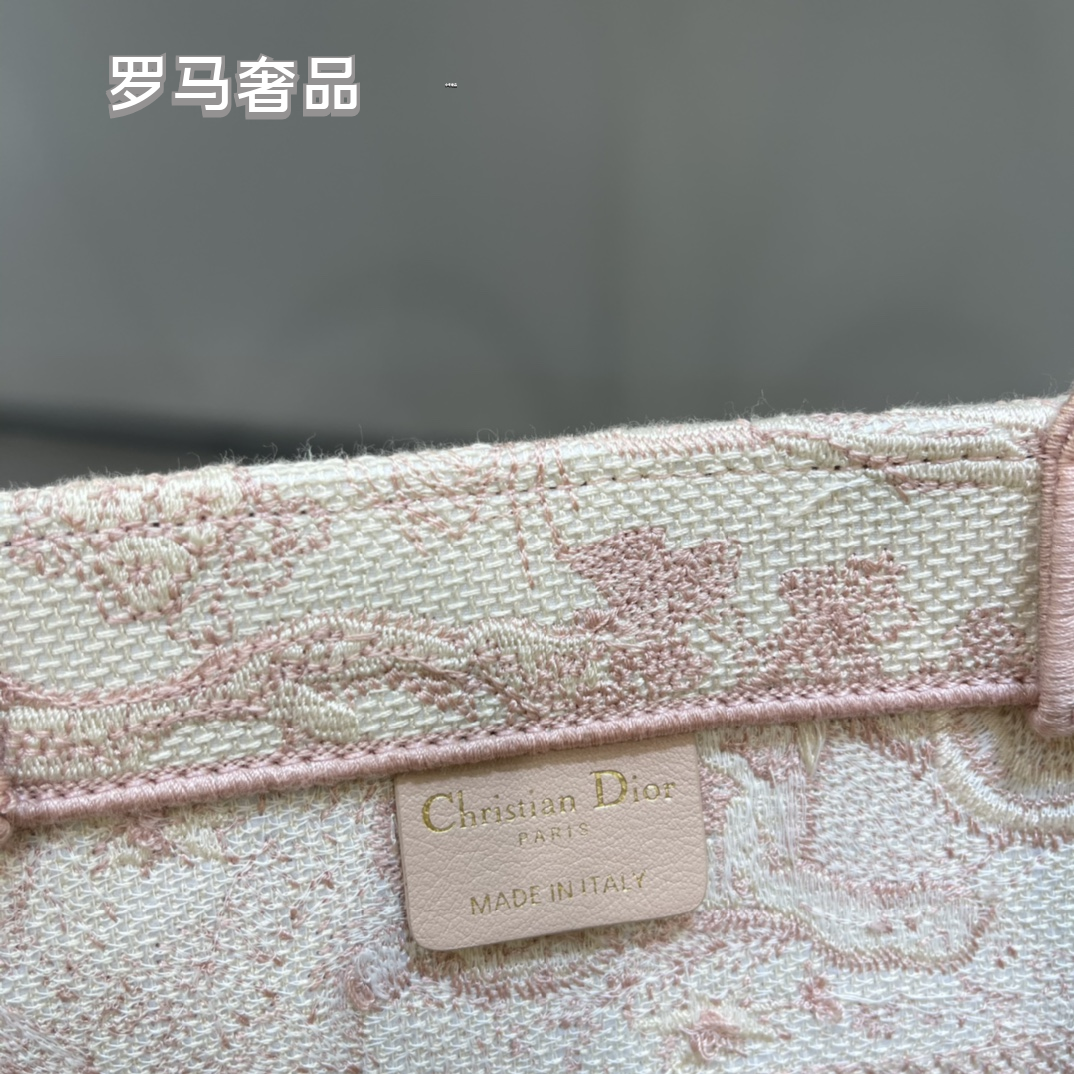 Christian Dior Small Book Tote Bag - Pink Toile de Jouy Embroidery