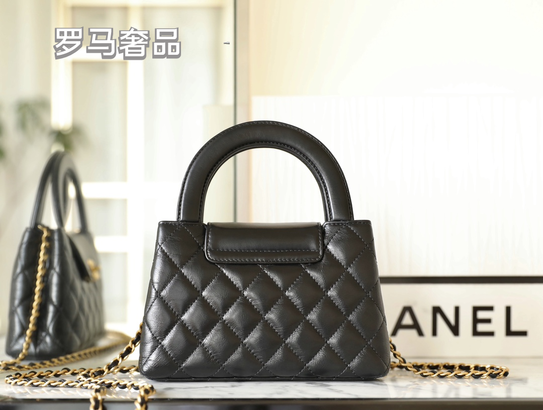 LUUE-TANZON Women's Elegant Quilted Black Leather Top Handle Handbag