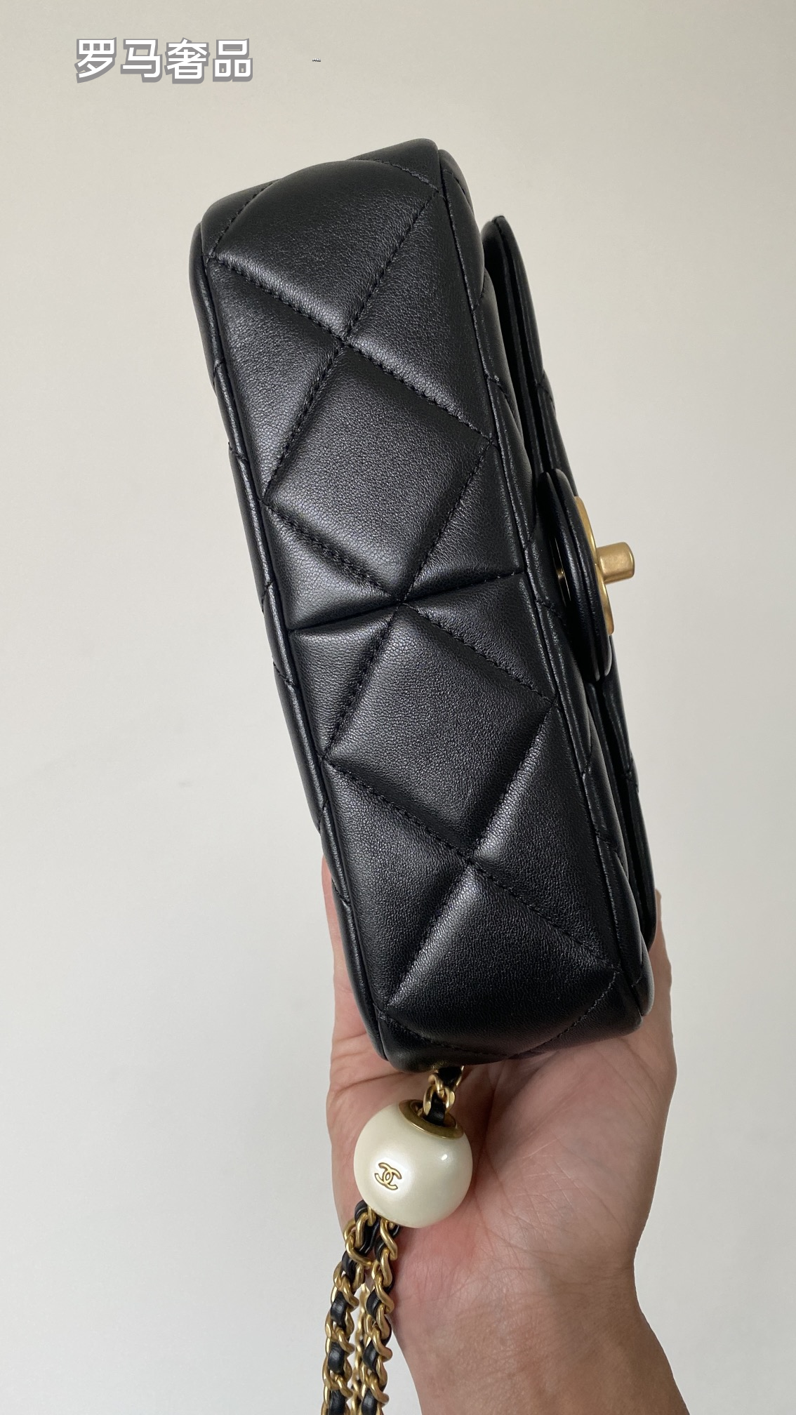 Chanel Quilted Lambskin Mini Flap Bag with Pearl Crush Chain - Black Gold Hardware
