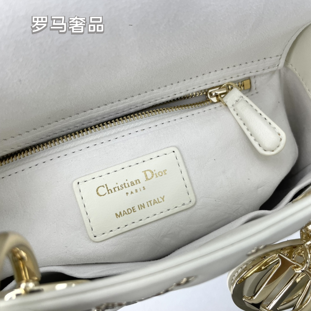 Dior Luxury White Quilted Leather Top-Handle Shoulder Bag for Women