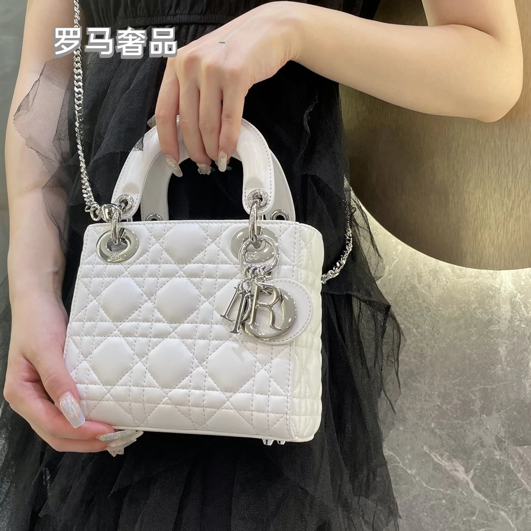 Christian Dior Lady Dior Mini Bag White Cannage Lambskin with Silver-Tone Hardware