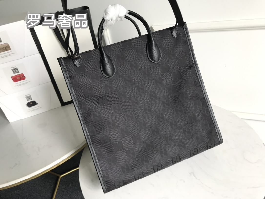 Gucci Black Monogram Pattern Square Tote Bag with Shoulder Strap