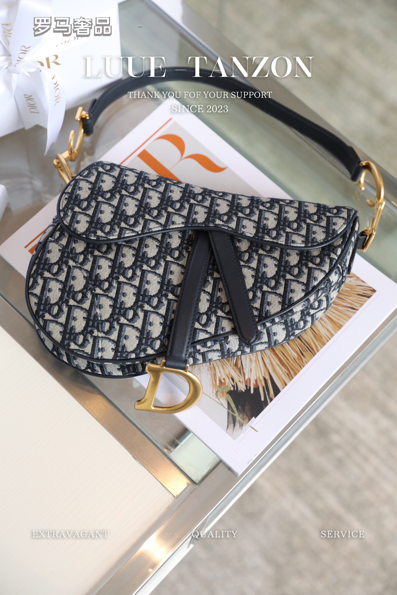 Dior Saddle Bag in Blue Dior Oblique Jacquard