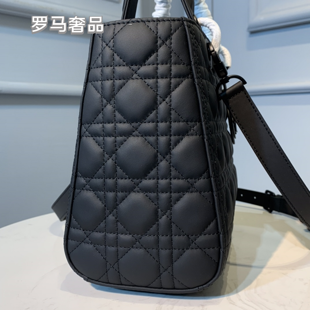 Dior Classic Matte Black Quilted Top Handle Crossbody Handbag