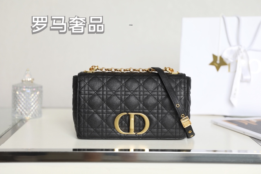 Dior Caro Bag in Black Cannage Calfskin with Gold-Tone CD Logo