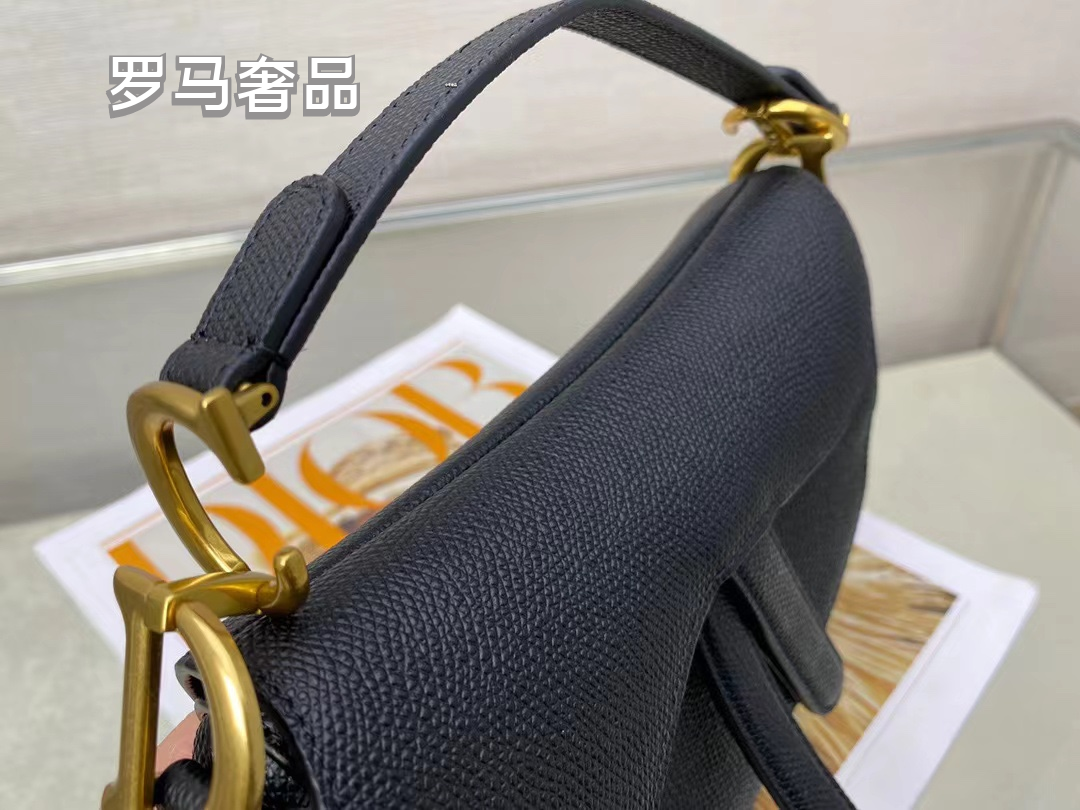 Christian Dior White Grained Calfskin Saddle Bag with Gold Hardware