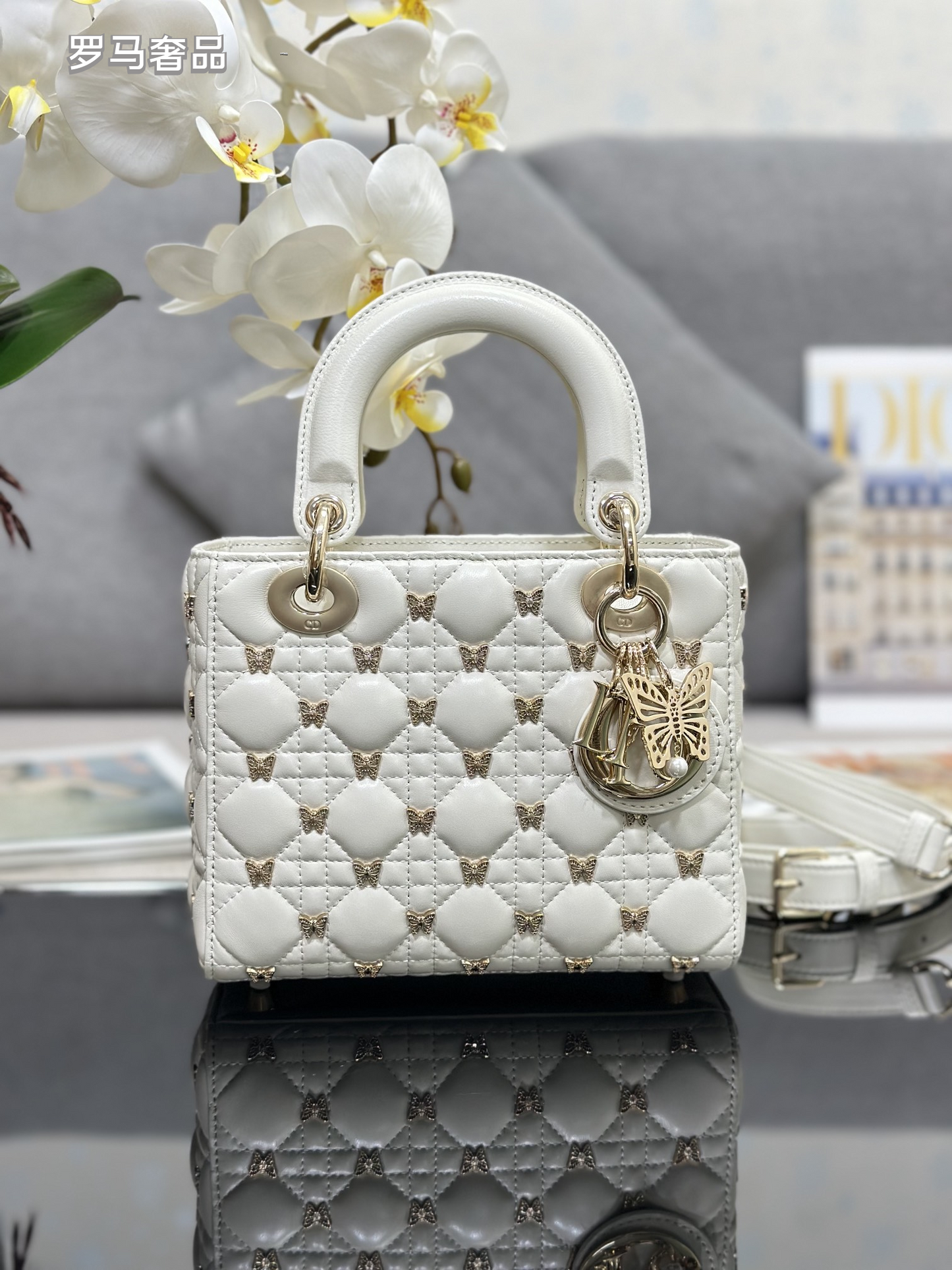 Lady Dior Small Handbag - Black Quilted Leather with Butterfly Embellishments