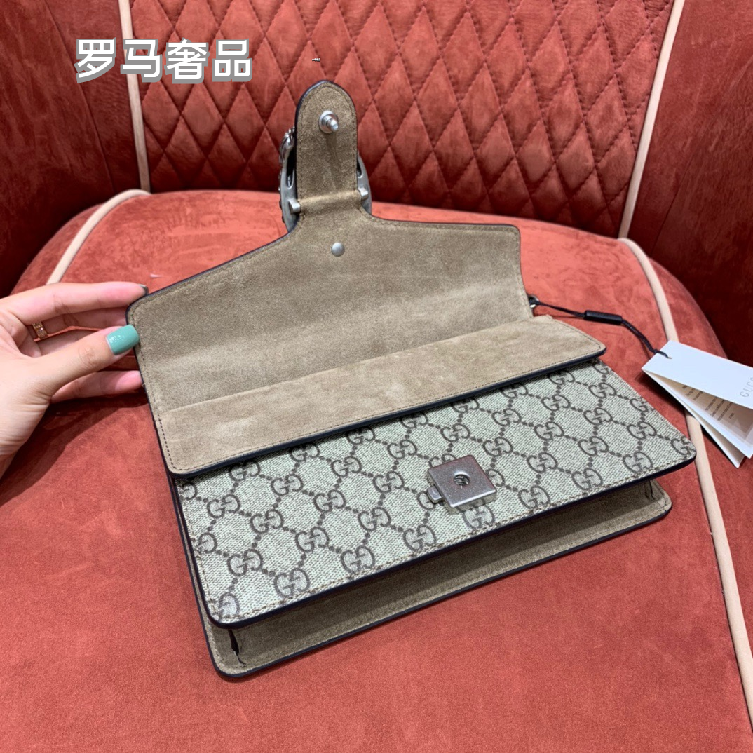 Gucci Dionysus GG Supreme Small Shoulder Bag with Tiger Head Closure
