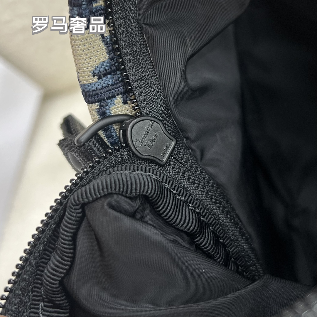 Christian Dior Oblique Jacquard Canvas Backpack - Navy Blue & Beige
