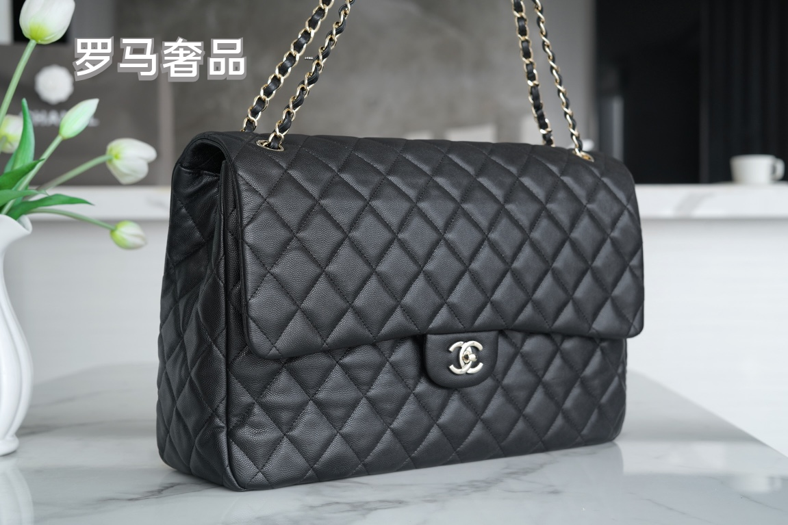 Chanel Classic Jumbo Double Flap Bag - Black Quilted Leather with Silver-Tone Hardware